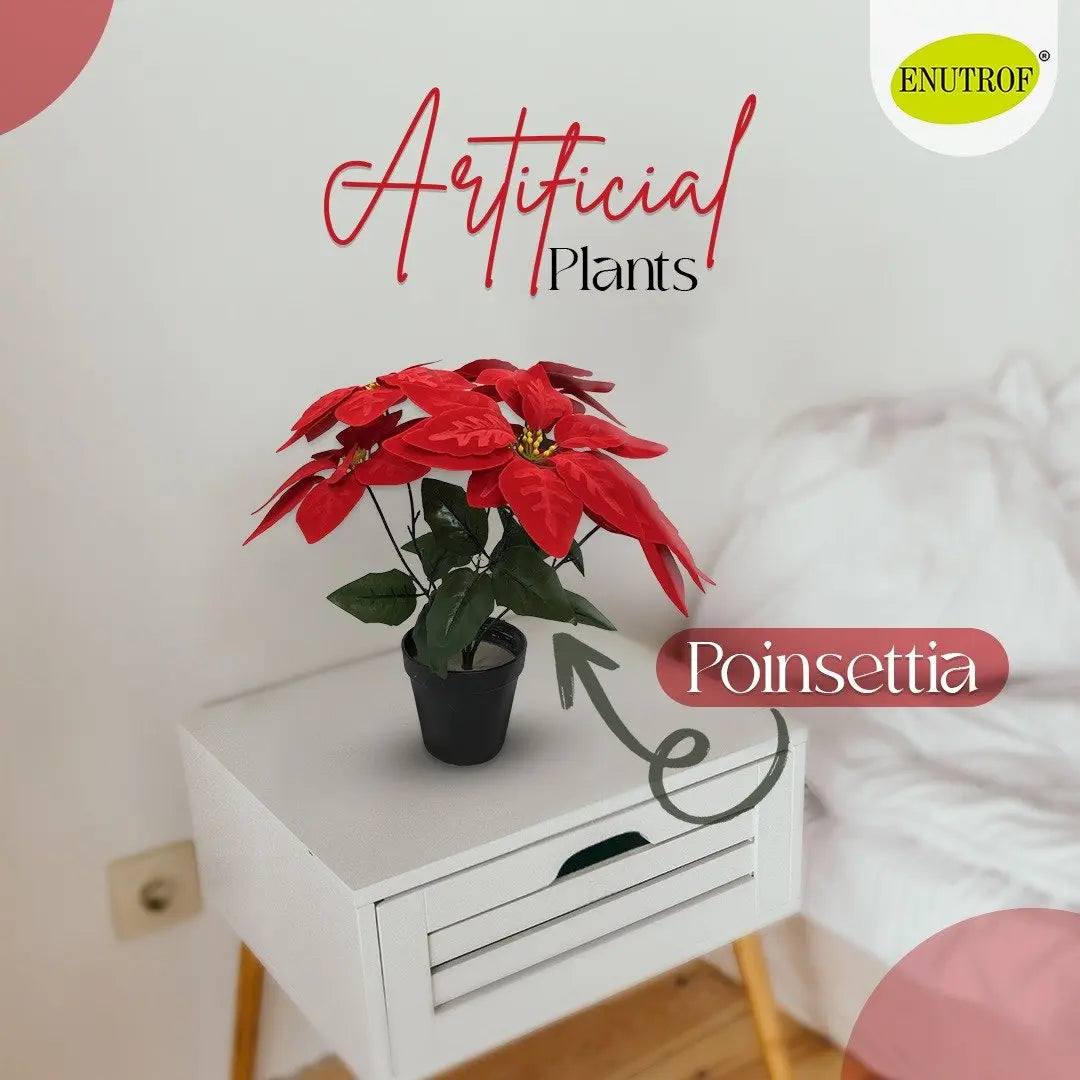 Red Poinsettia Plant Artificial With Basic Pot || Size:36Cm Height My Store