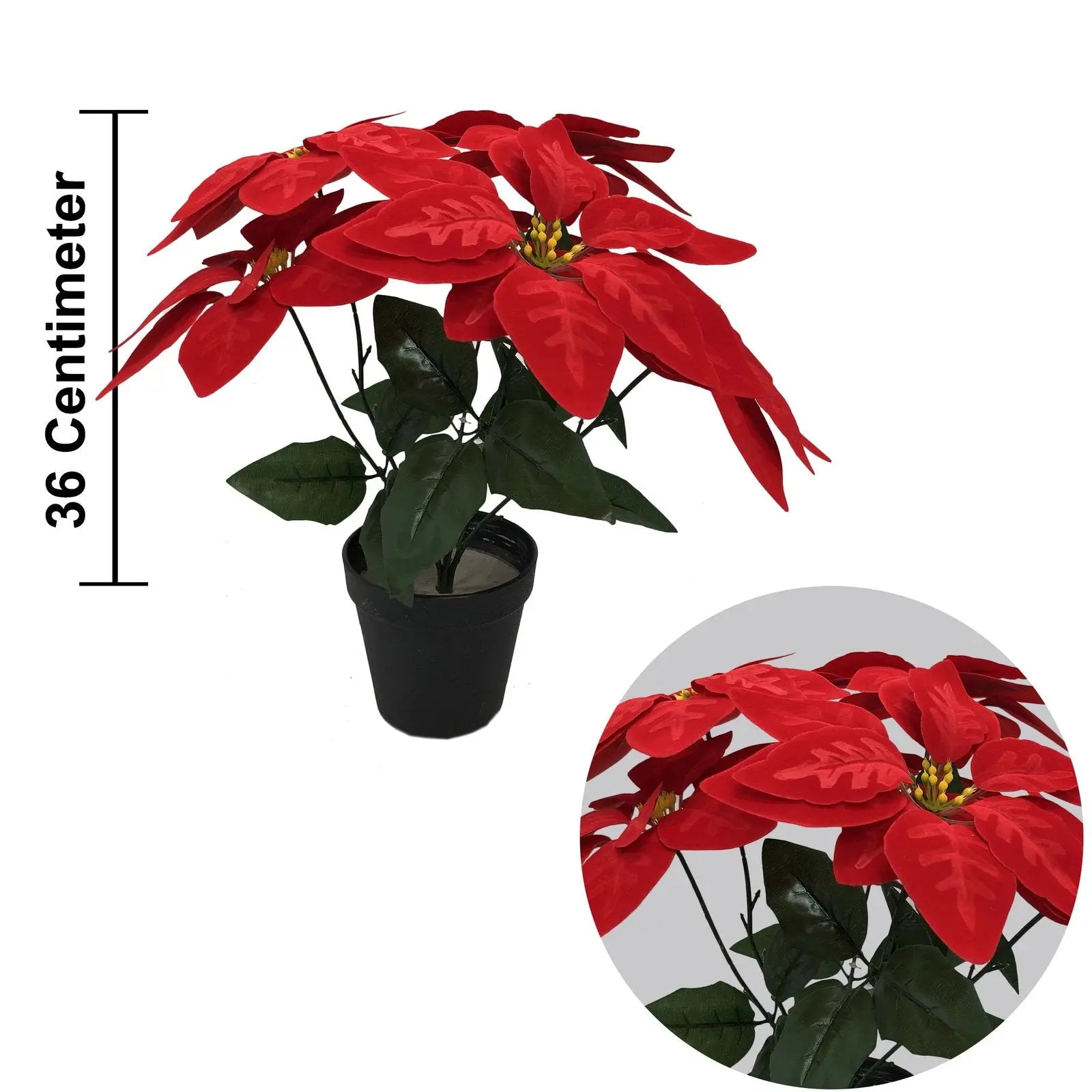 Red Poinsettia Plant Artificial With Basic Pot || Size:36Cm Height My Store
