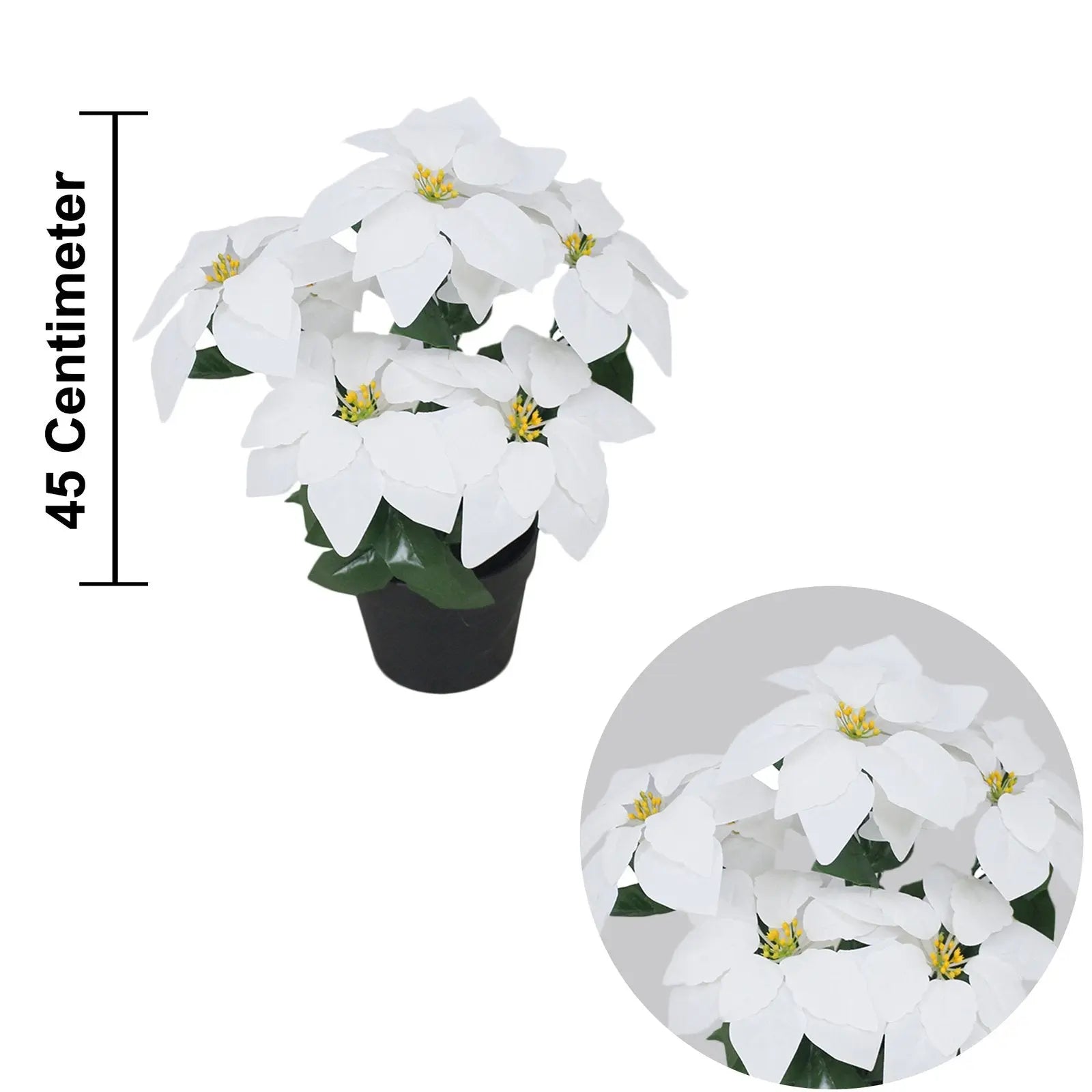 White Poinsettia Artificial Plant (45 cm) with Elegant Decorative Pot My Store
