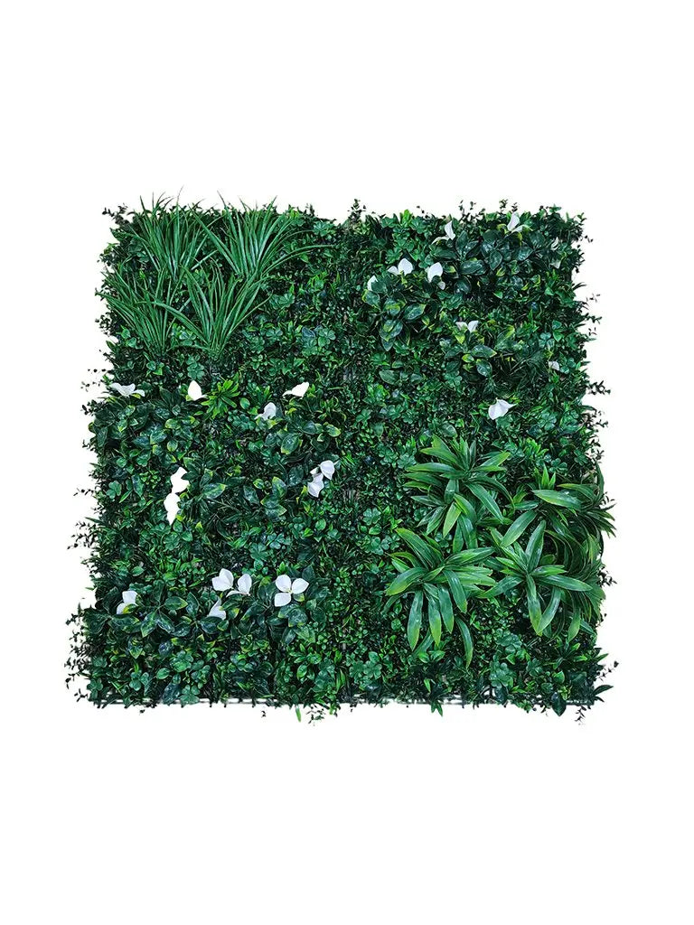 Artificial Wall Grass With White Flowers and Green Leaves|| Vertical Wall Garden || Size: 1mtr x 1mtr|| No:11/01 My Store