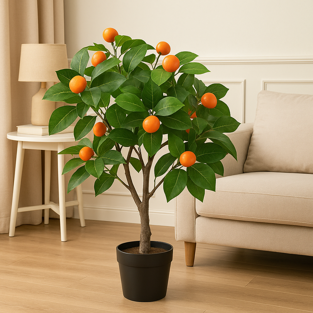 Orange Artificial Plant with White Pot | 70 cm Height Enutrof Decor