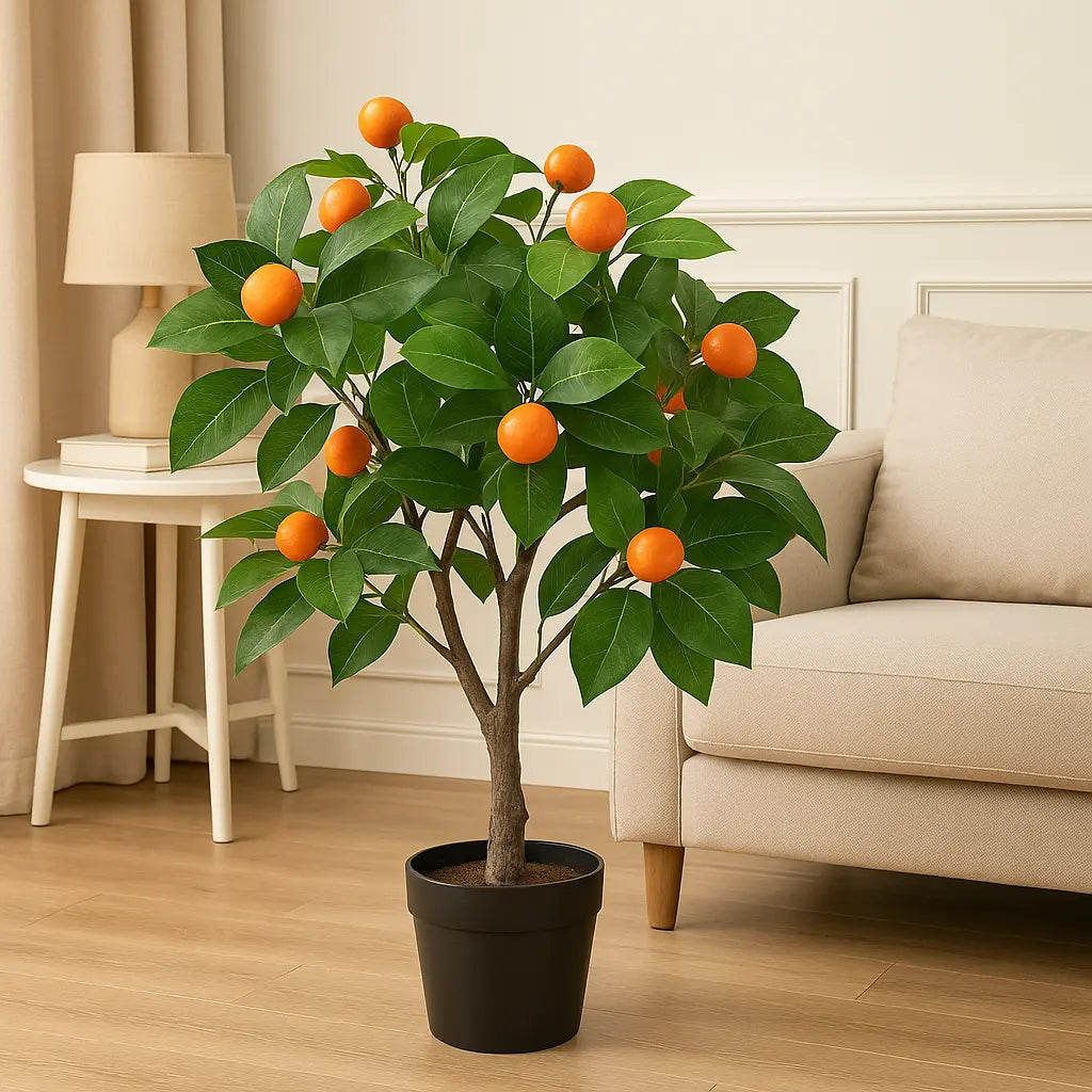 Orange Artificial Plant with White Pot | 70 cm Height Enutrof Decor