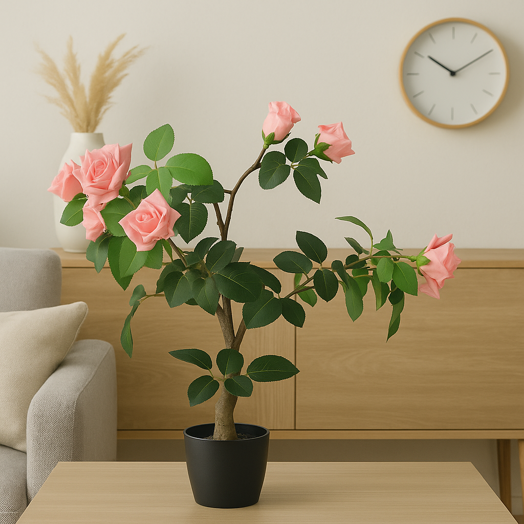Pink Rose Artificial Plant with Pot for Home & Office Décor (75cm) Enutrof Decor