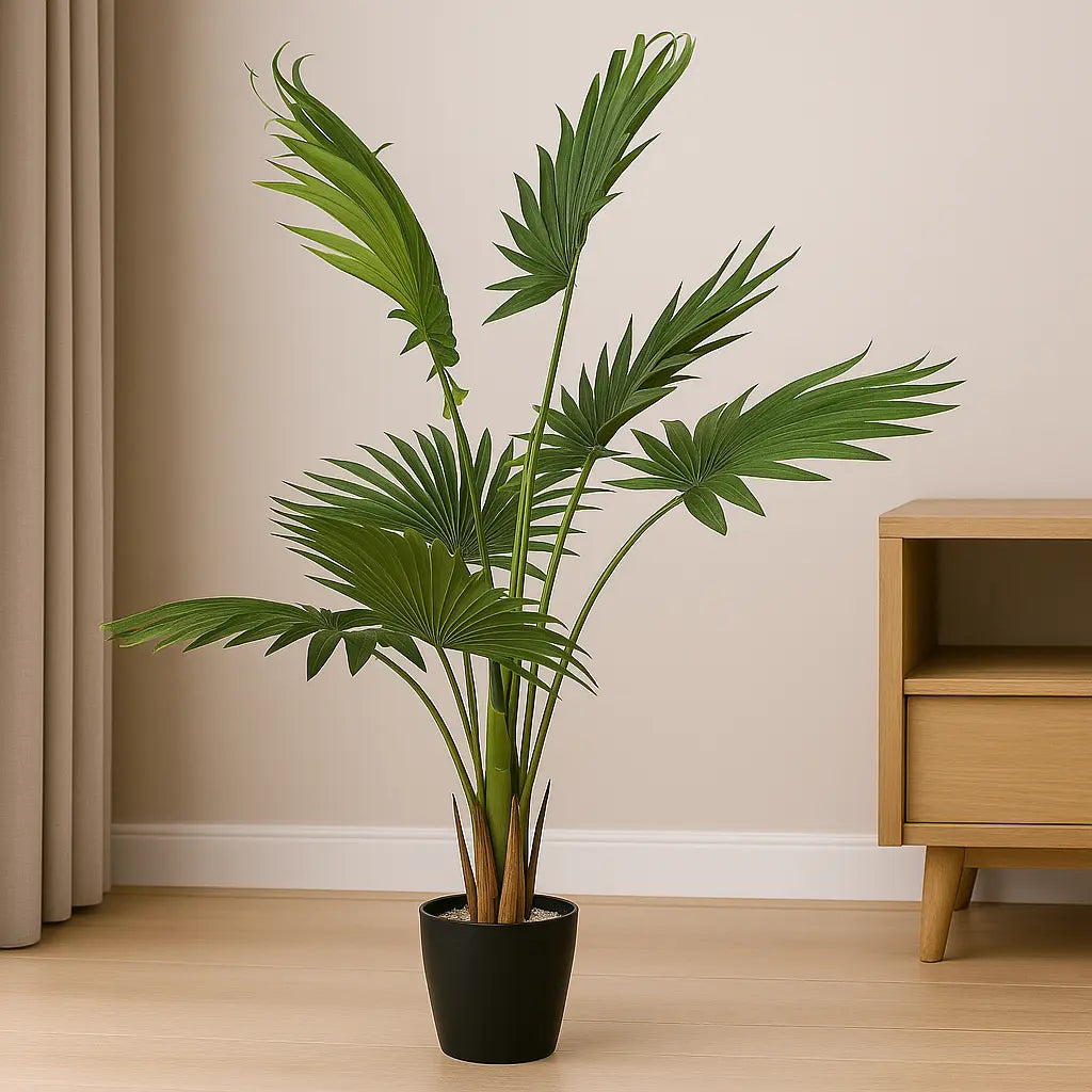 Fan Palm Artificial Plant | 120 cm with White Pot Enutrof Decor