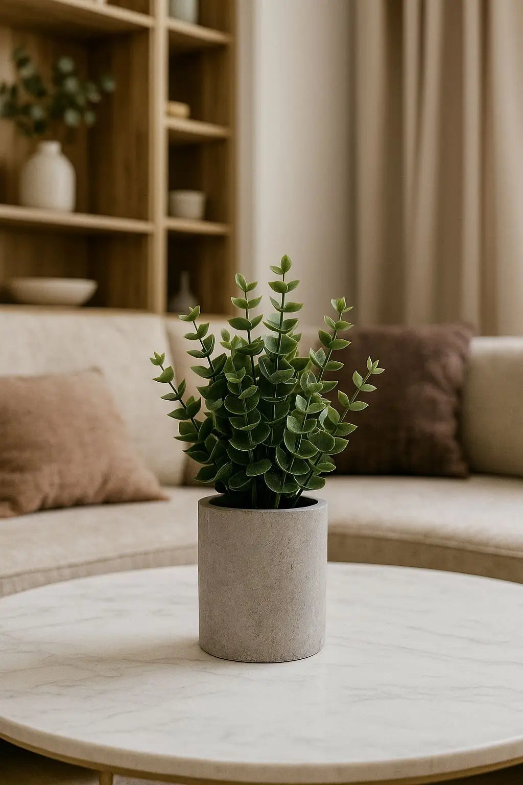 Plastic Grass with Gray Pulp Pot | Artificial Table Décor for Home & Office (22 cm) Enutrof Decor