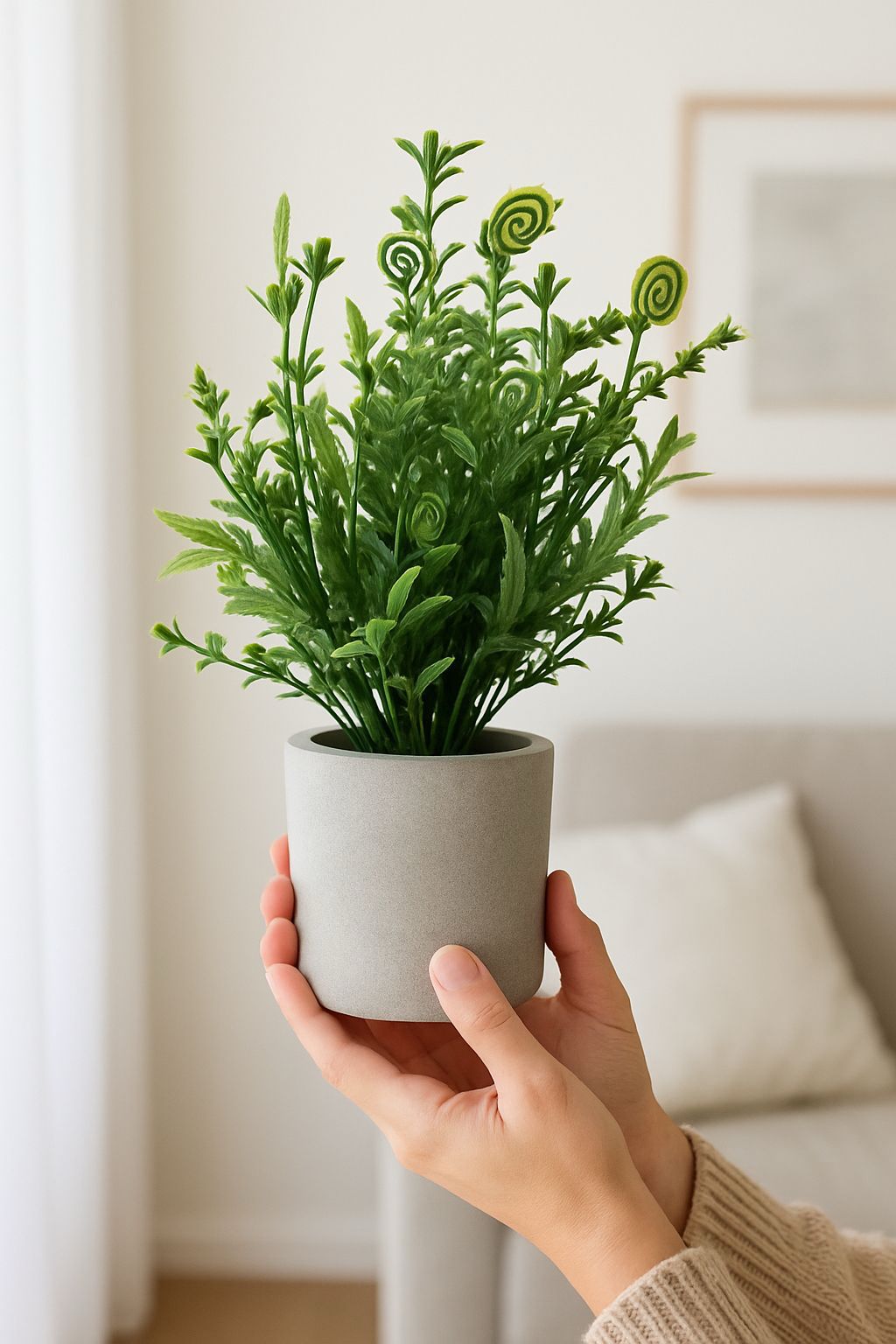 Plastic Grass with Gray Pulp Pot | Artificial Table Décor for Home & Office (22 cm) Enutrof Decor