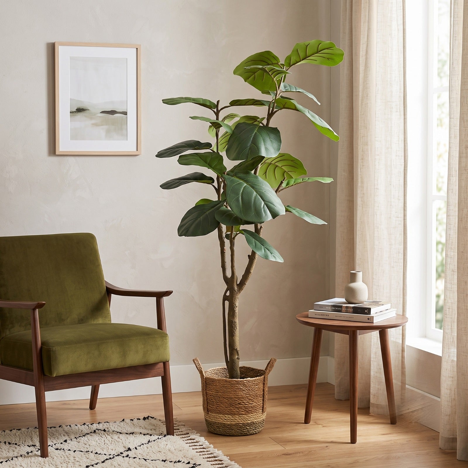 ENUTROF Artificial Fiddle Leaf Fig Ficus Lyrata – 155cm Premium Fake Plant for Designer Home Decor ENUTROF