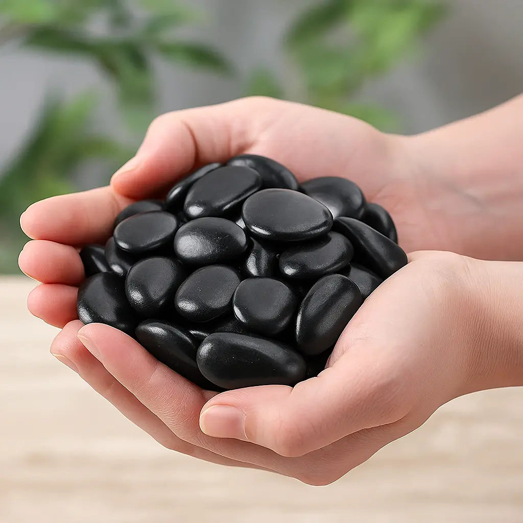 Black Polished Pebbles | Premium Glossy Decorative Stones Enutrof Decor