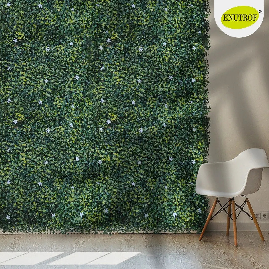Artificial Green Wall Grass With White Flowers || Vertical Garden Wall Grass || Size: 50cm x 50cm || No:55-01 My Store