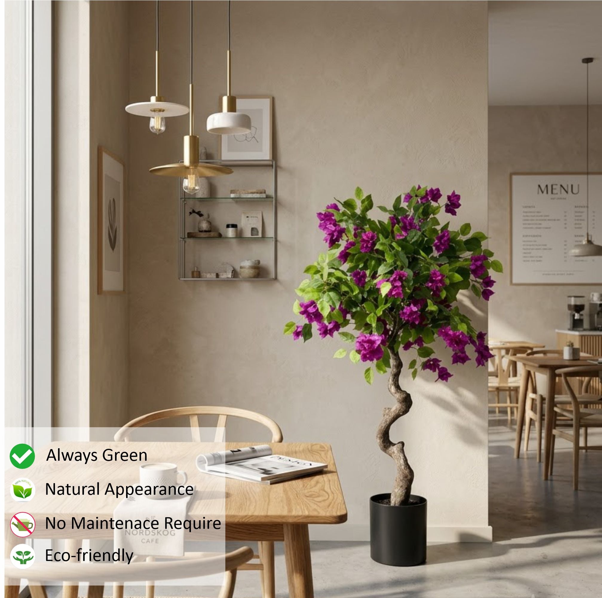 ENUTROF Artificial Purple Bougainvillea Bonsai Tree – 120cm Fake Flowering Plant for Home Decor ENUTROF