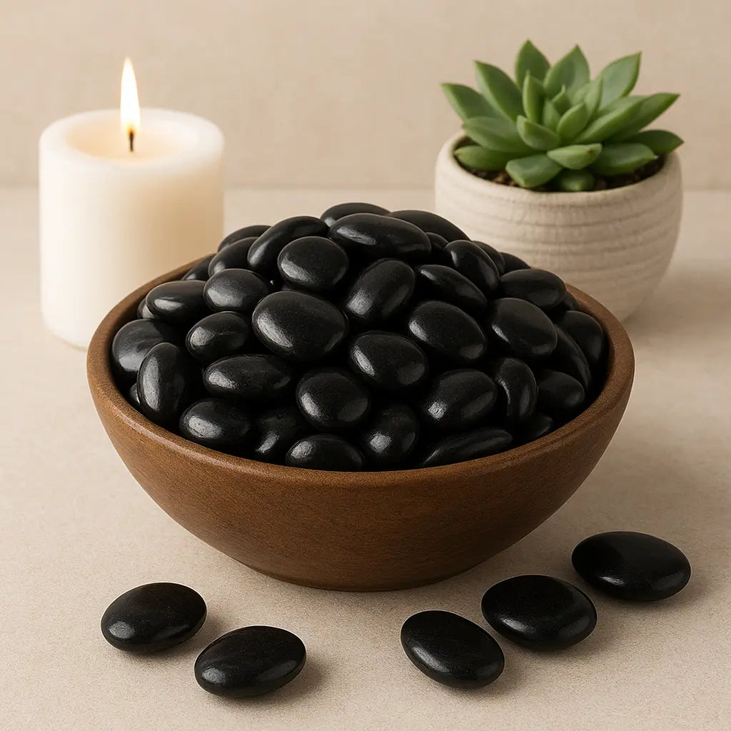 Black Polished Pebbles | Premium Glossy Decorative Stones Enutrof Decor