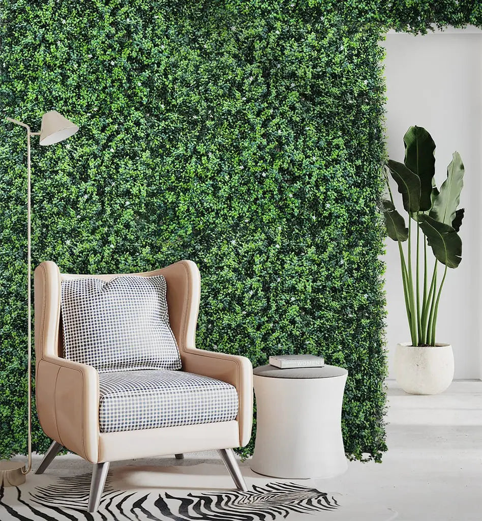 Artificial Wall Green Grass With White Flowers|| Vertical Garden Wall || Size: 1mtr x 1mtr || No:11/05 My Store