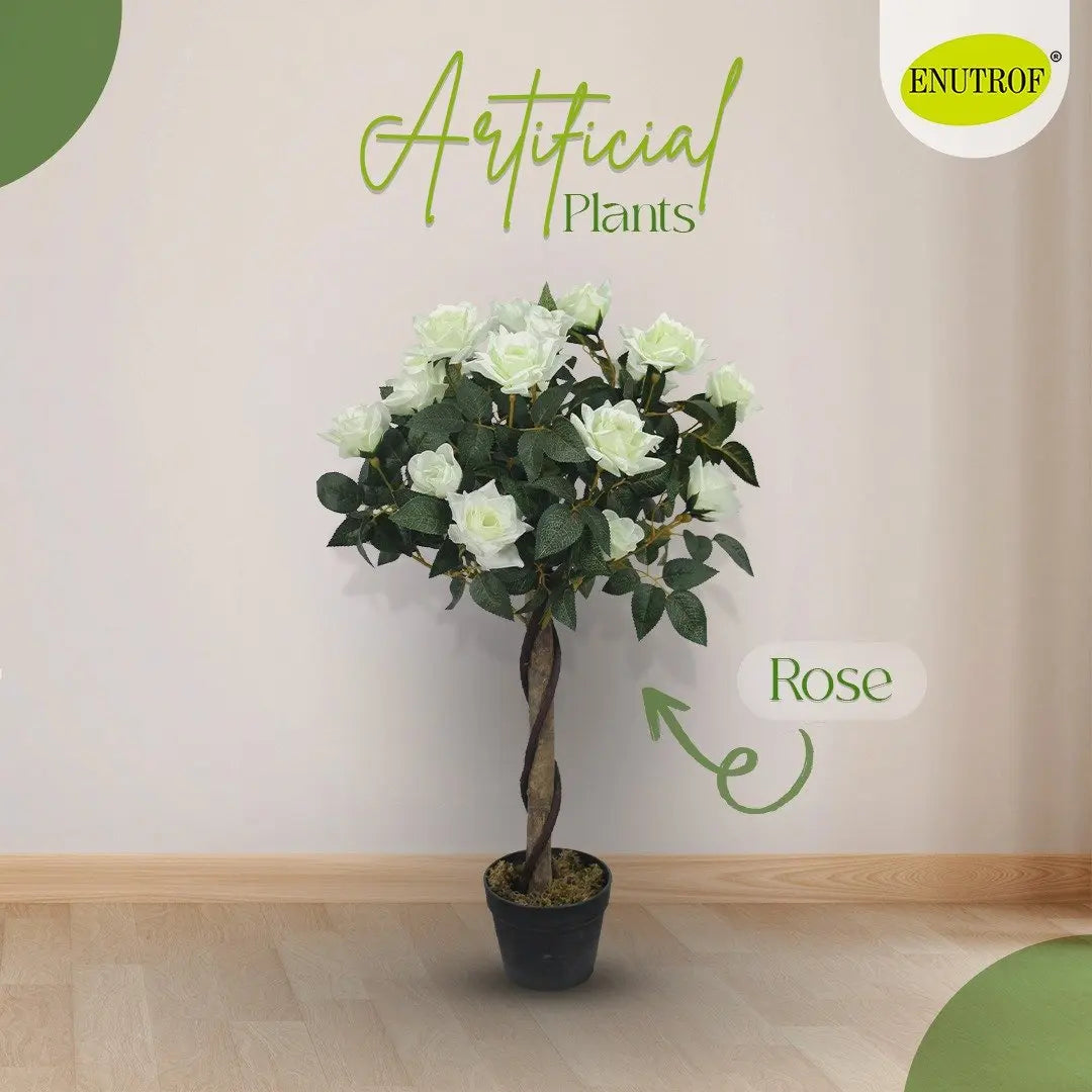 White Rose Artificial Plant (90 cm) with Elegant White Planter My Store