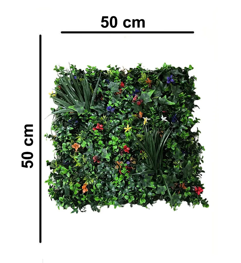 Artificial Wall Grass With Colourful Flowers || Vertical Wall Garden || Size:50cm x 50cm || No:55/06 My Store