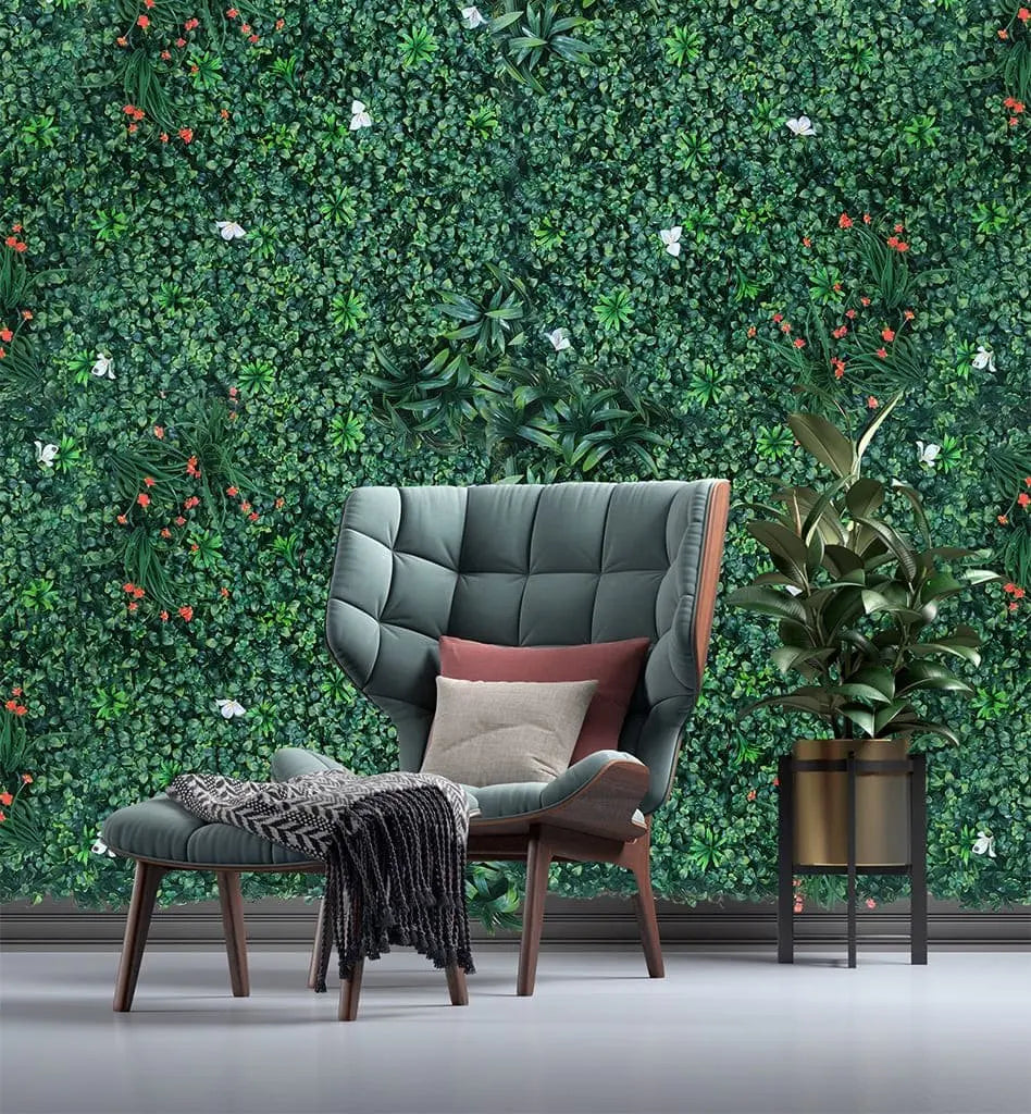 Artificial Wall Grass With Red & White Flower || Vertical Garden Wall || Size:100mtr x 100mtr || No:11/07 My Store