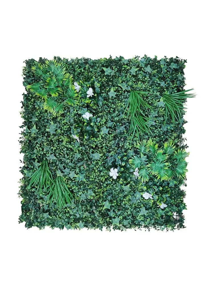 Artificial Green Wall With White Flower Grass || Vertical Wall Garden For Outdoor || Size: 1mtr x 1mtr || No:11/08 My Store