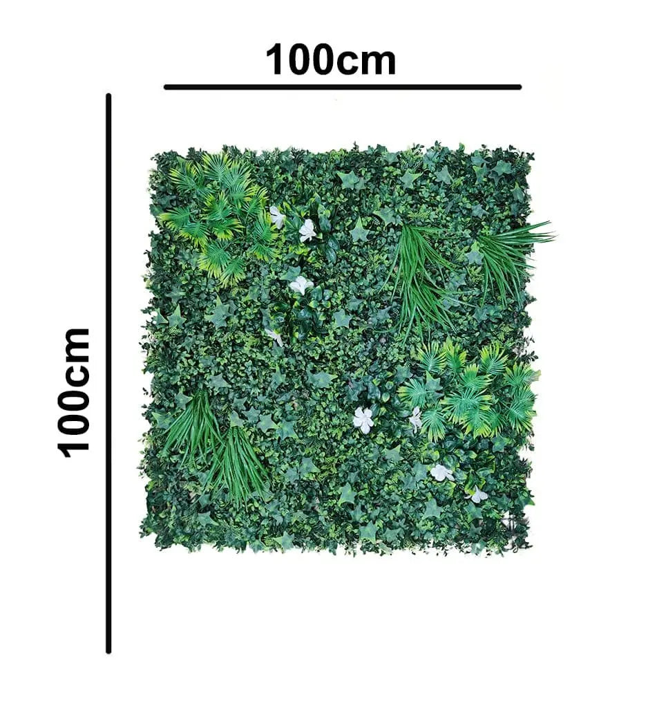 Artificial Green Wall With White Flower Grass || Vertical Wall Garden For Outdoor || Size: 1mtr x 1mtr || No:11/08 My Store
