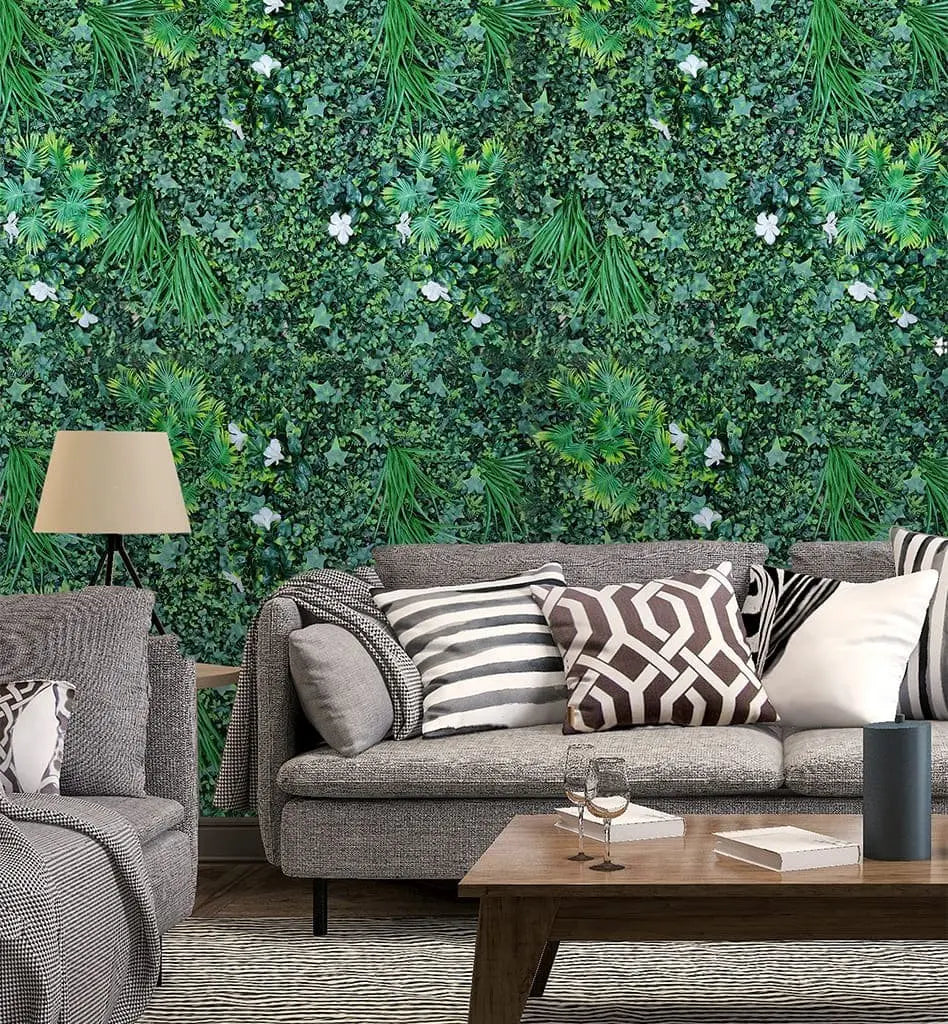 Artificial Green Wall With White Flower Grass || Vertical Wall Garden For Outdoor || Size: 1mtr x 1mtr || No:11/08 My Store