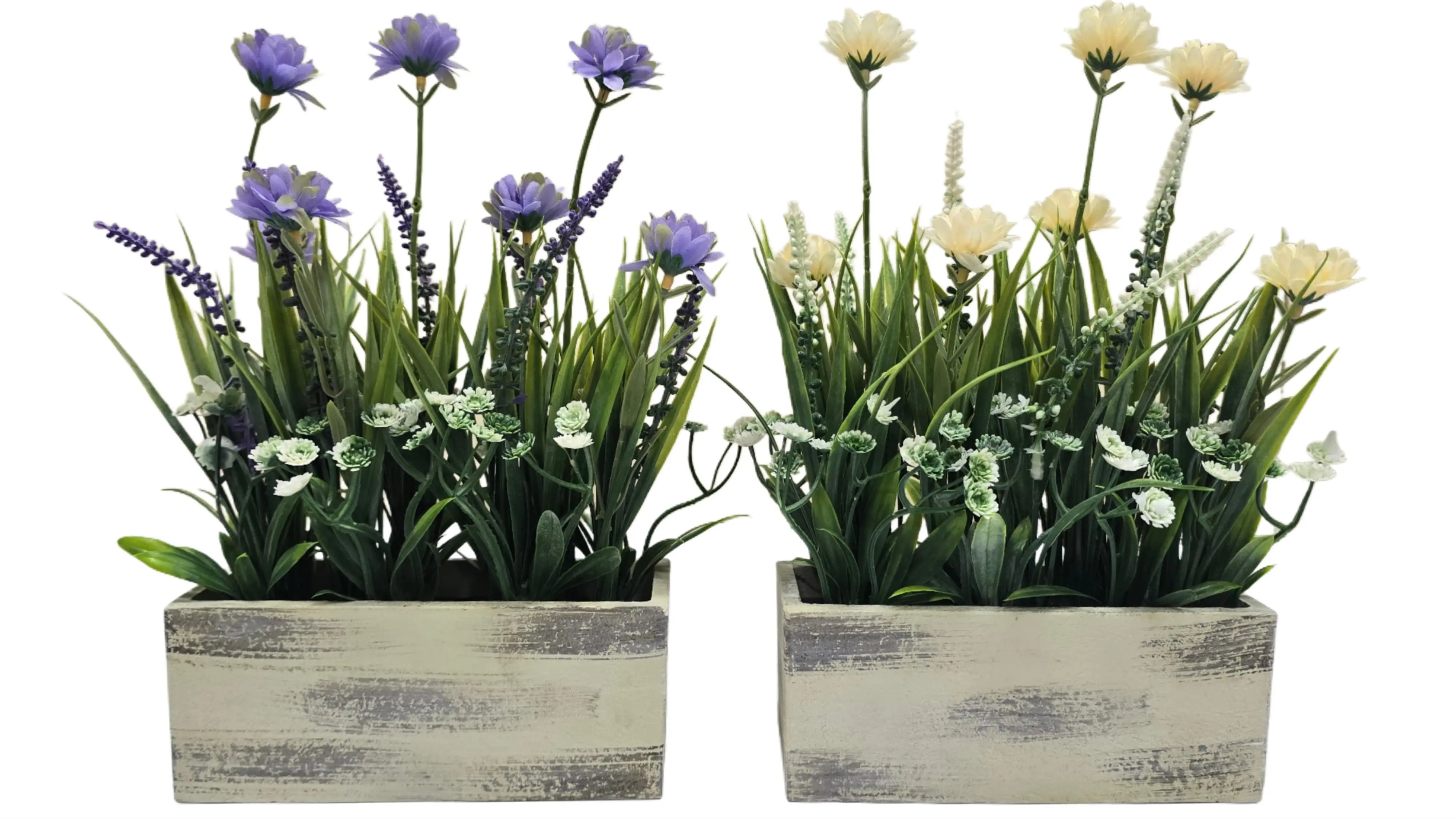 Small Artificial Flower Plant Tray | White & Purple Table Décor (30 cm) Enutrof Decor