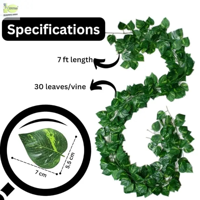 Artificial Money Plant Garland Vine – 7.2ft Hanging Leaf Creeper, Pack of 12 | Fake Pothos Ivy Decor Enutrof Decor
