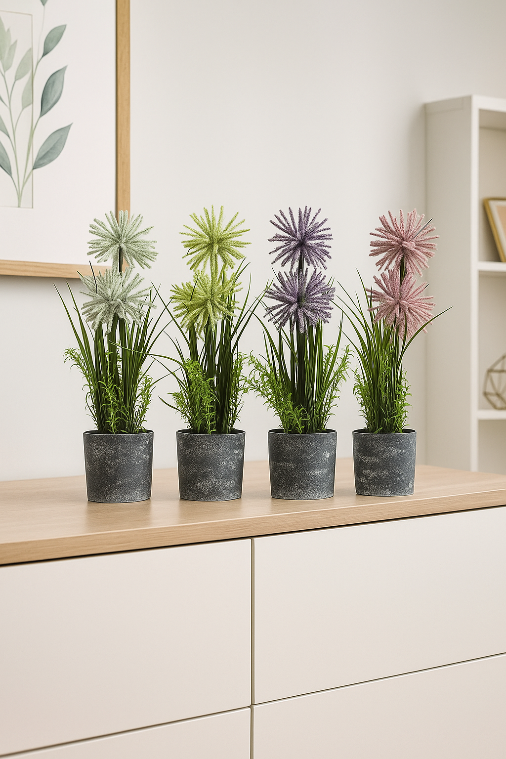 Plastic Flower with Gray Pot | Modern Artificial Table Décor(43 CM) Enutrof Decor