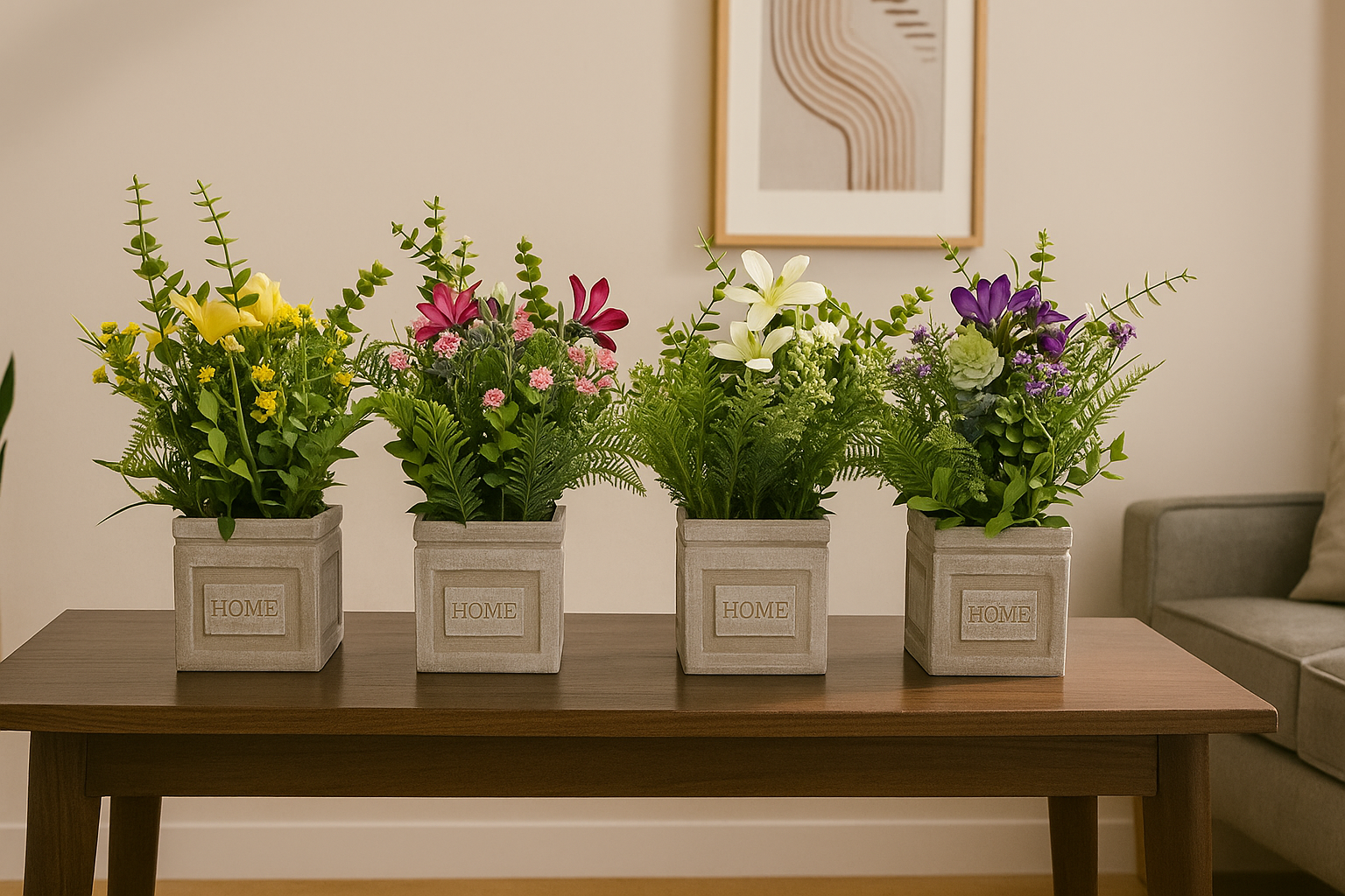 Plastic Grass with Grey Pulp Pot | Modern Artificial Table Décor (28 CM) Enutrof Decor