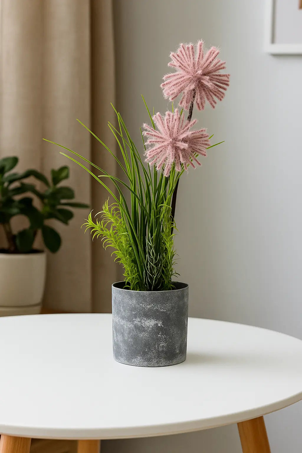 Plastic Flower with Gray Pot | Modern Artificial Table Décor(43 CM) Enutrof Decor