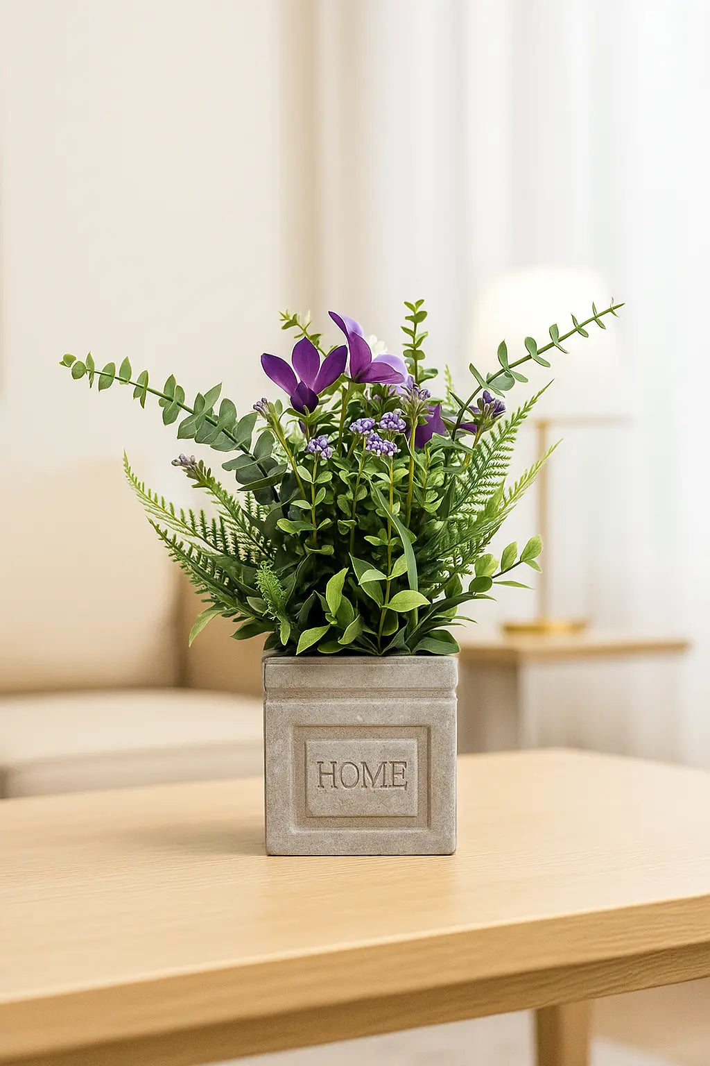 Plastic Grass with Grey Pulp Pot | Modern Artificial Table Décor (28 CM) Enutrof Decor