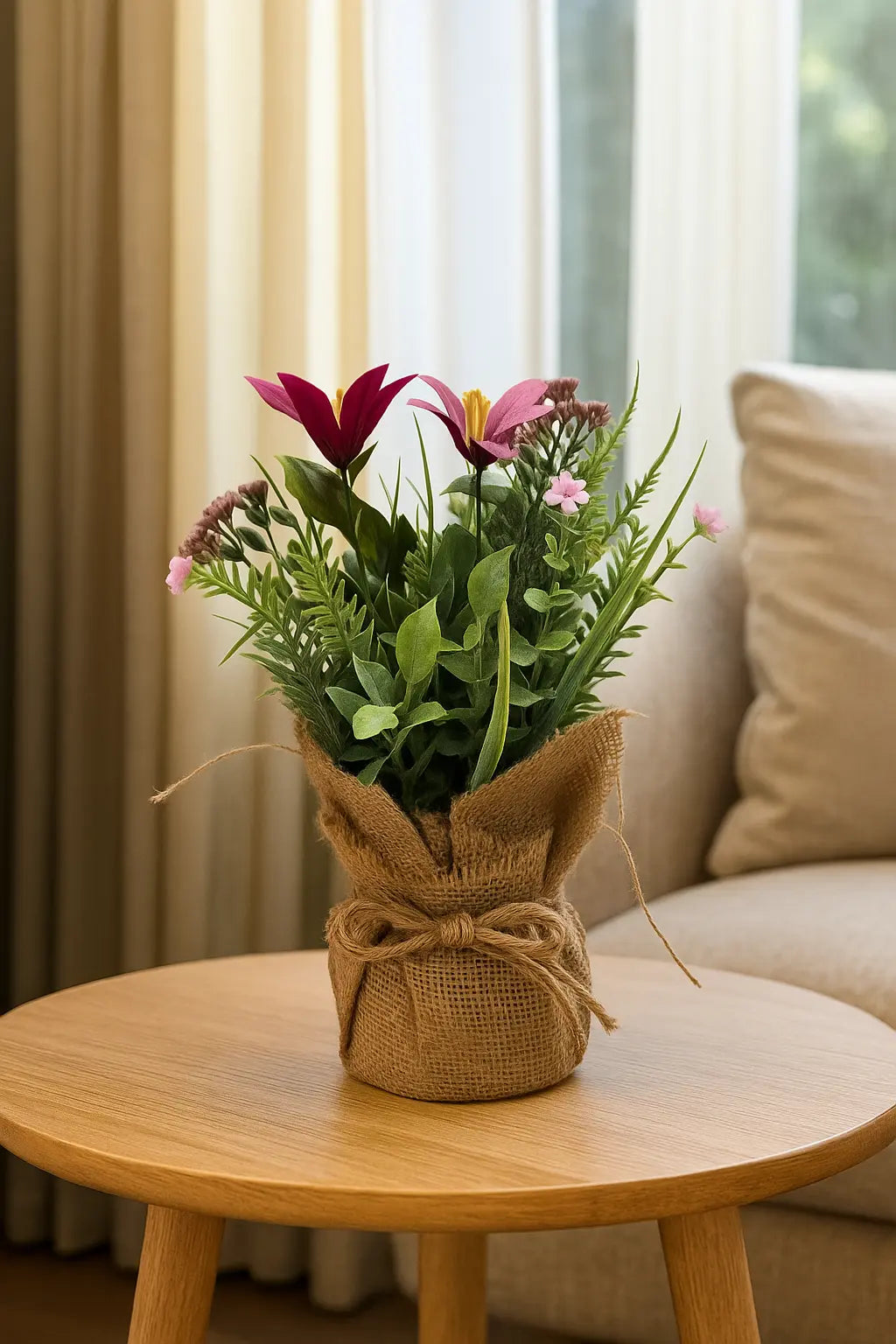 Cloth Bonsai with Sack | Rustic Artificial Table Décor(20 cm) Enutrof Decor