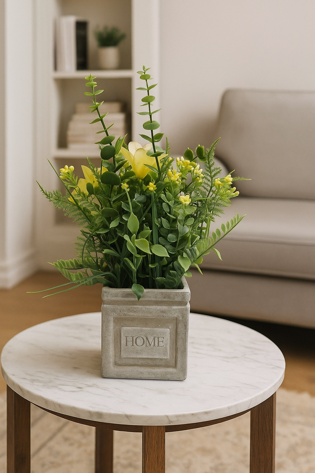 Plastic Grass with Grey Pulp Pot | Modern Artificial Table Décor (28 CM) Enutrof Decor