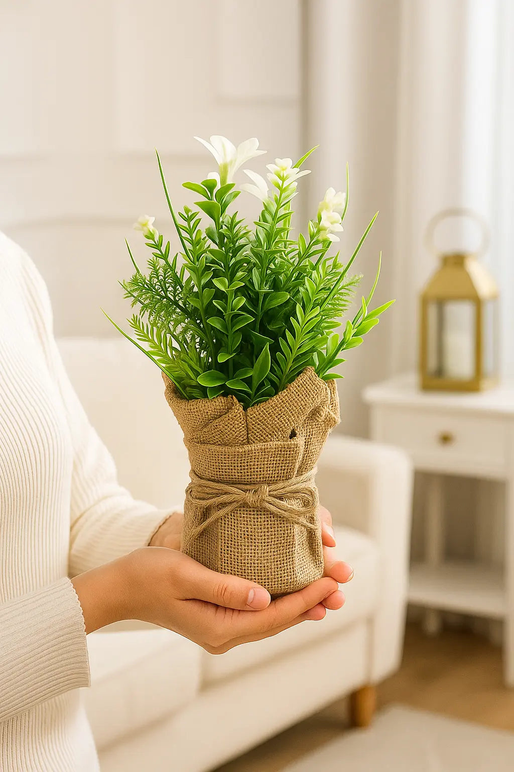 Cloth Bonsai with Sack | Rustic Artificial Table Décor(20 cm) Enutrof Decor