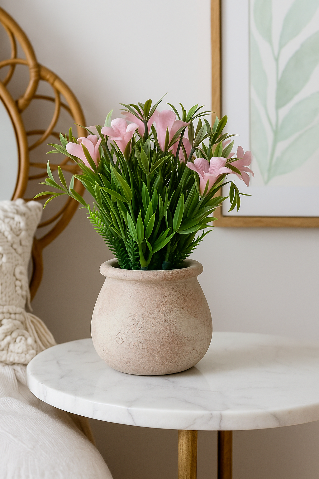 Plastic Flower with Brick-Red Pulp Pot | Elegant Artificial Table Décor (22cm) Enutrof Decor