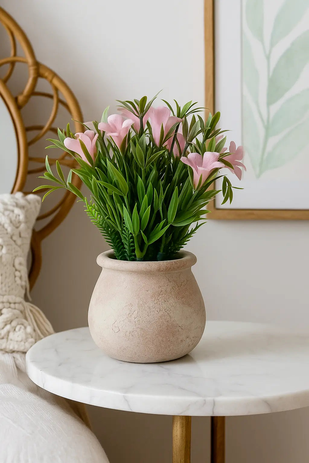 Plastic Flower with Brick-Red Pulp Pot | Elegant Artificial Table Décor (22cm) Enutrof Decor