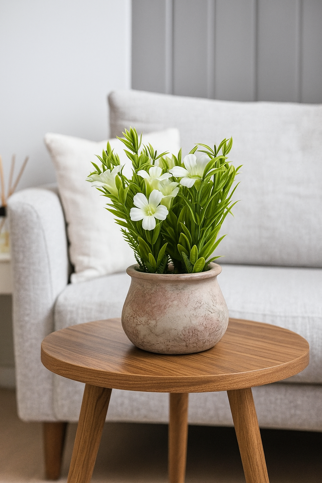 Plastic Flower with Brick-Red Pulp Pot | Elegant Artificial Table Décor (22cm) Enutrof Decor