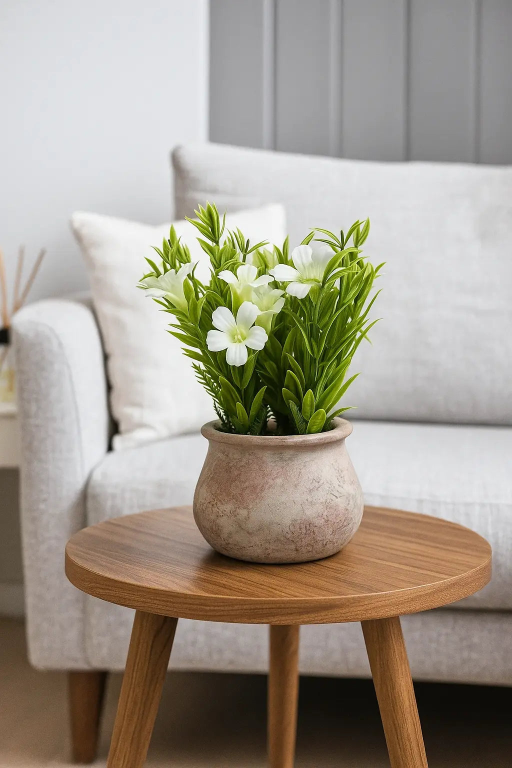 Plastic Flower with Brick-Red Pulp Pot | Elegant Artificial Table Décor (22cm) Enutrof Decor