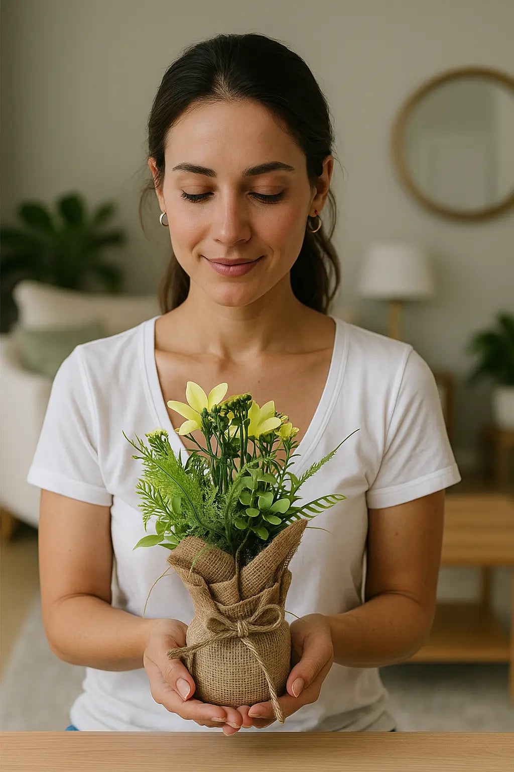 Cloth Bonsai with Sack | Rustic Artificial Table Décor(20 cm) Enutrof Decor