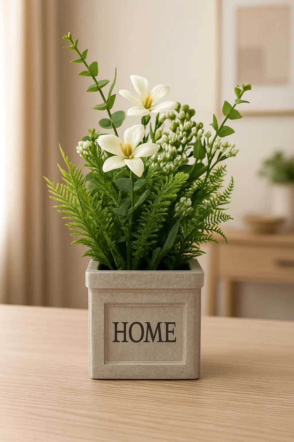 Plastic Grass with Grey Pulp Pot | Modern Artificial Table Décor (28 CM) Enutrof Decor
