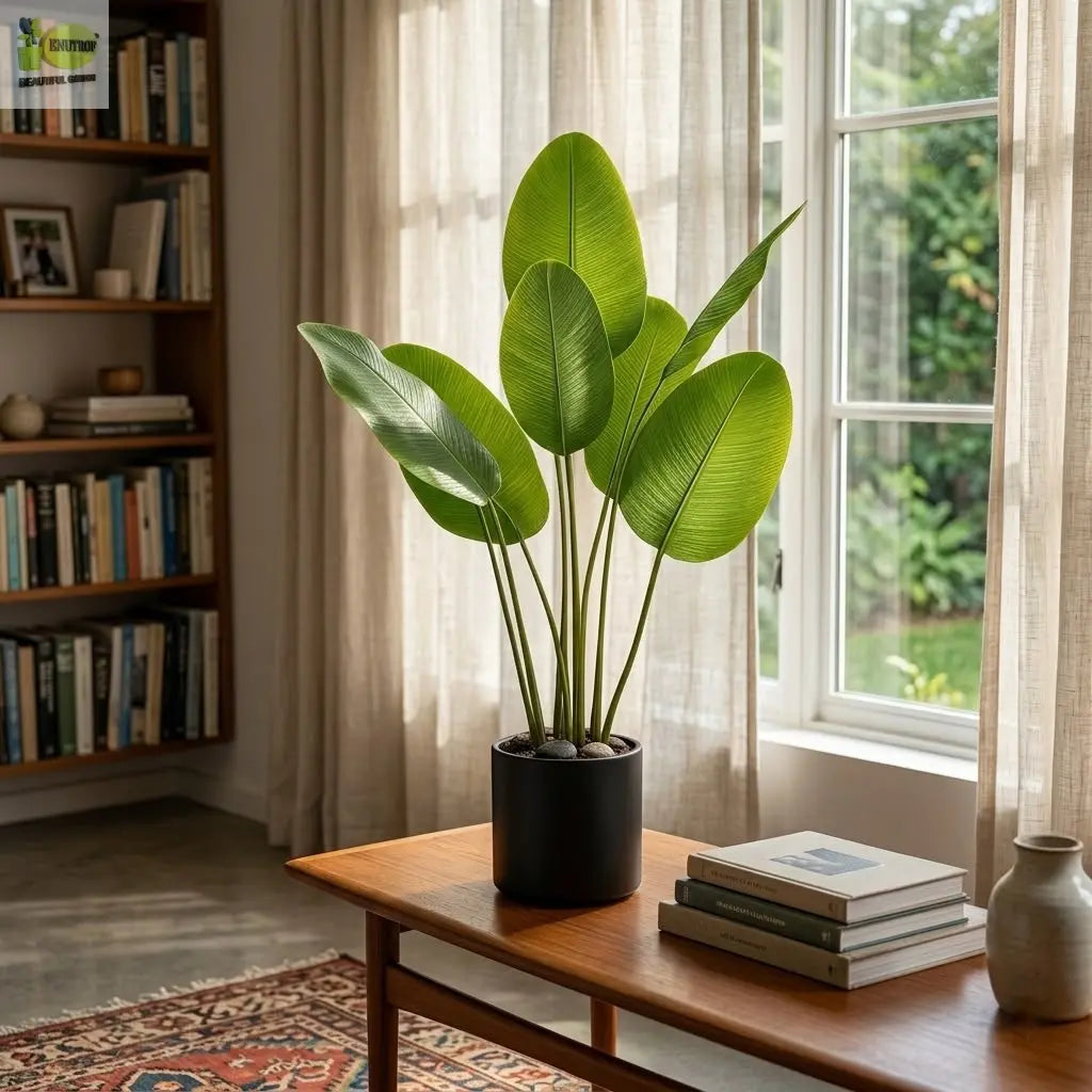 ENUTROF Artificial Bird of Paradise Plant – 120cm Artificial Strelitzia with Pot for Living Room Decor ENUTROF
