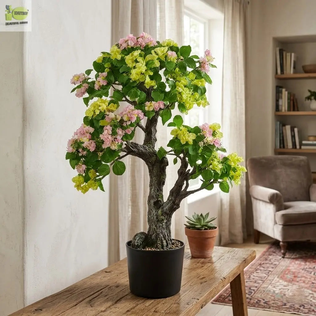 ENUTROF Artificial Bougainvillea Bonsai – 90cm Yellow-Pink Artificial Bougainvillea Bonsai Tree ENUTROF