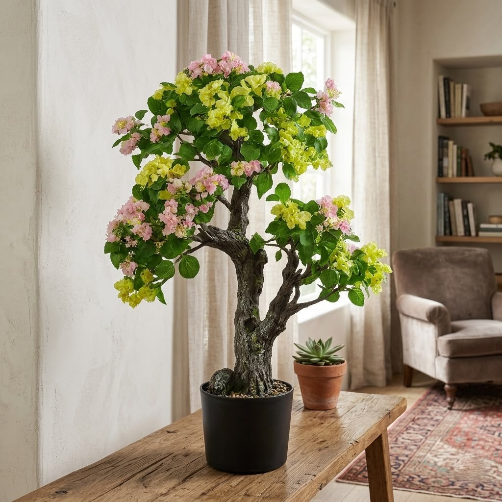 ENUTROF Artificial Bougainvillea Bonsai – 90cm Yellow-Pink Artificial Bougainvillea Bonsai Tree ENUTROF