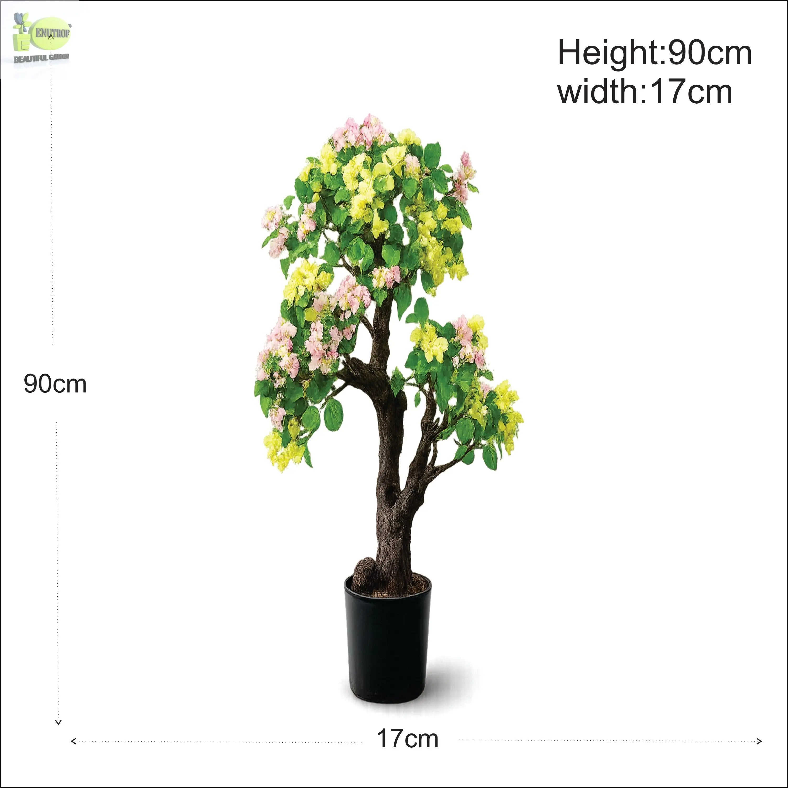 ENUTROF Artificial Bougainvillea Bonsai – 90cm Yellow-Pink Fake Flowering Bonsai Tree ENUTROF