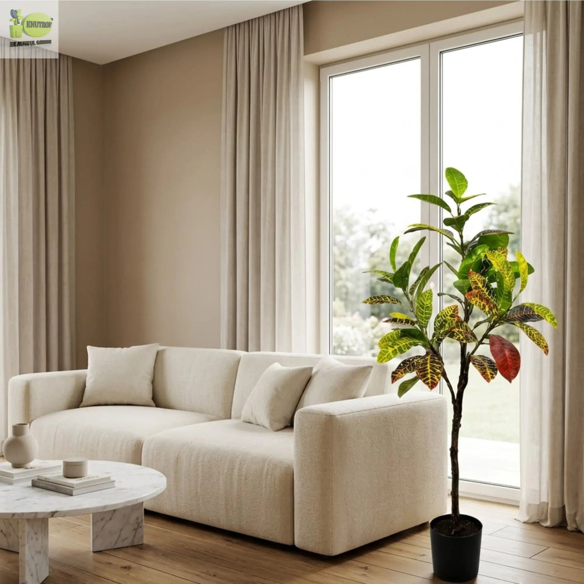 ENUTROF Artificial Croton Plant – 120cm Vibrant Multicolour Fake Plant for Home Decor ENUTROF