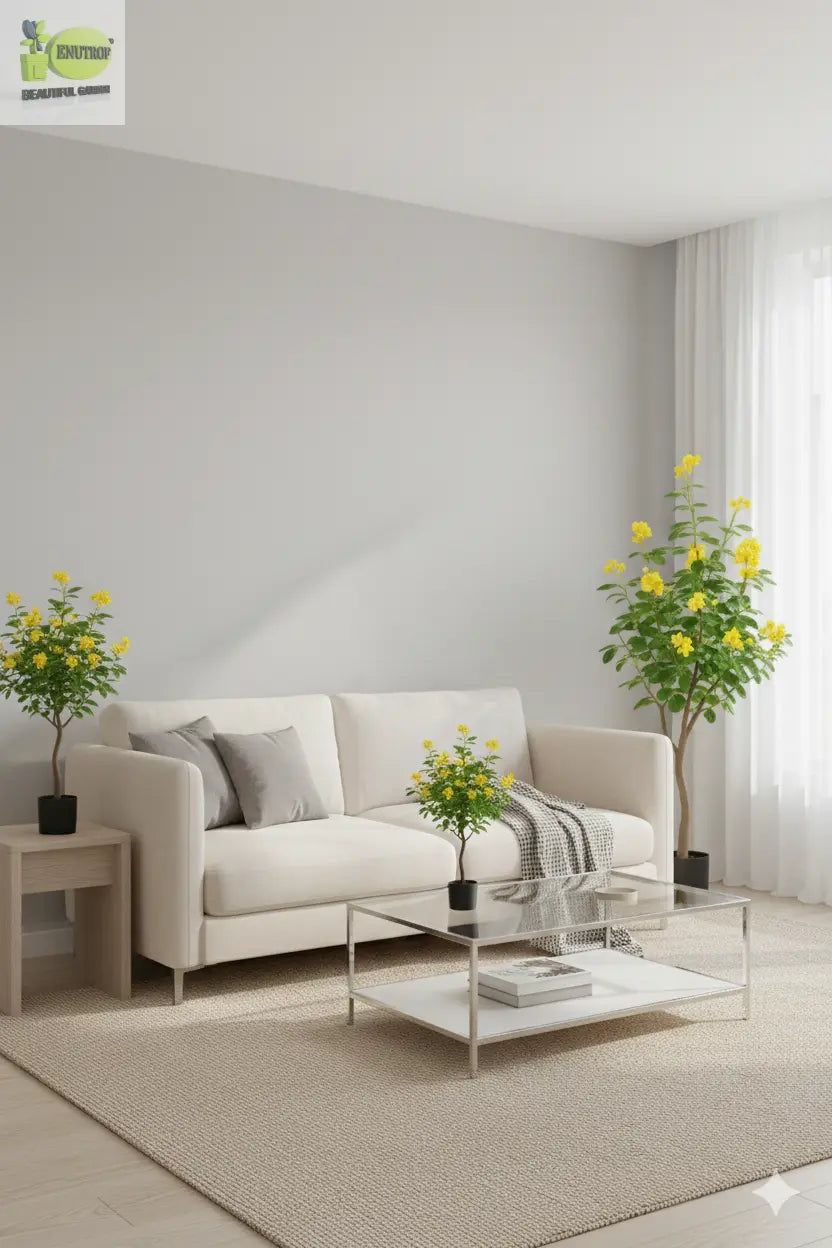 ENUTROF Artificial Golden Cassia Flowering Tree – 150cm Fake Yellow Blooming Plant for Home Decor ENUTROF