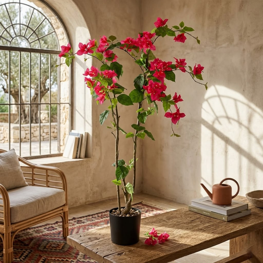 ENUTROF Artificial Pink Bougainvillea Plant – 120cm Fake Flowering Tree for Home & Event Decor ENUTROF