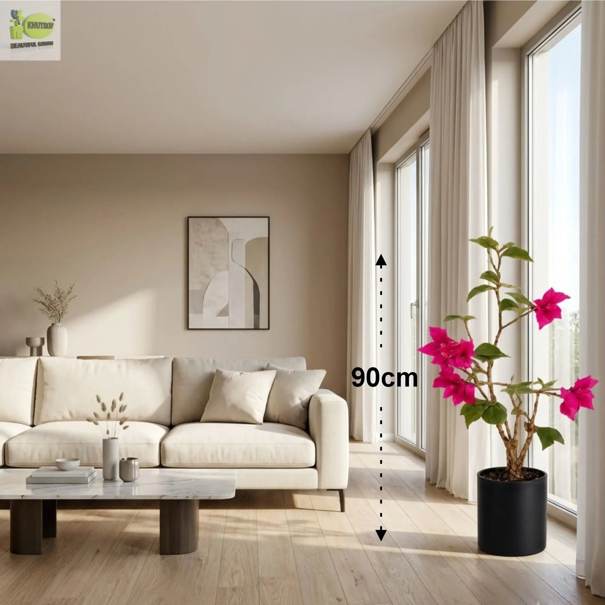 ENUTROF Artificial Pink Bougainvillea Plant – 90cm Compact Fake Flowering Plant for Home Decor ENUTROF