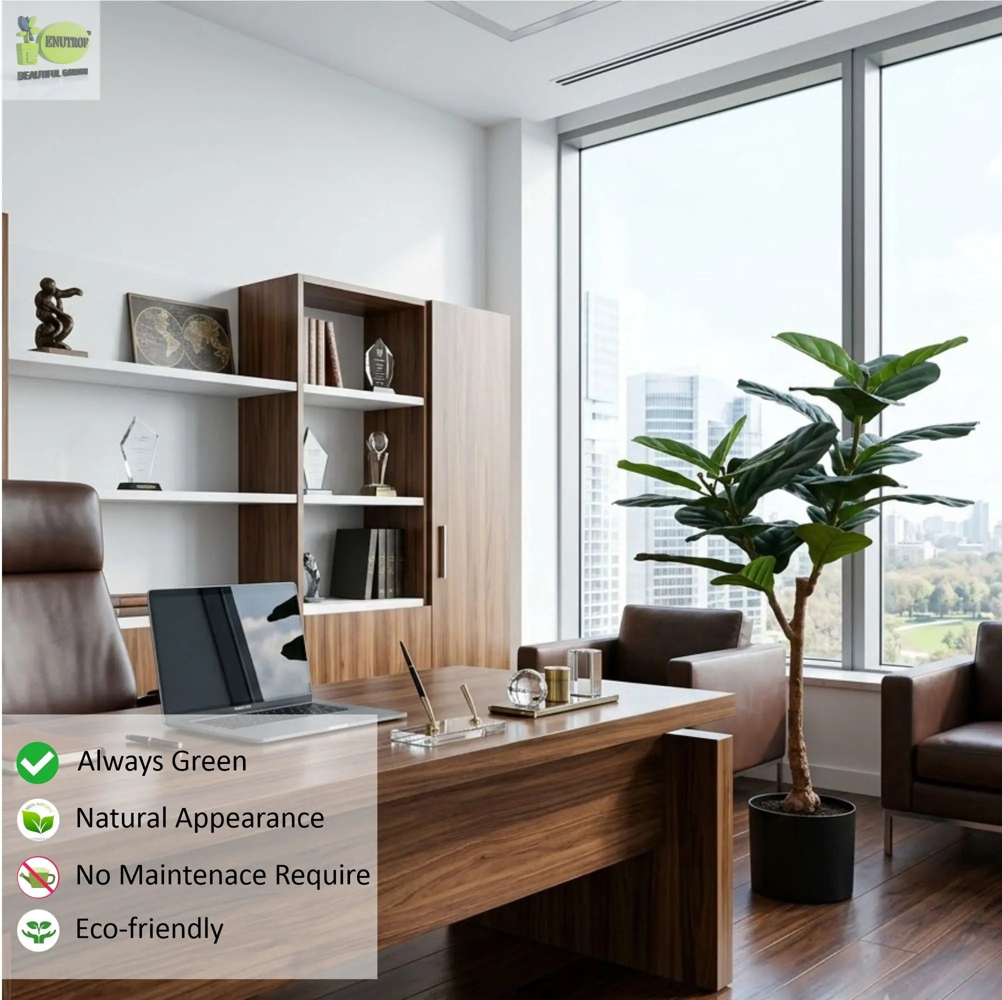 ENUTROF Artificial Rubber Tree Ficus Elastica – 120cm Fake Indoor Plant for Home Decor ENUTROF