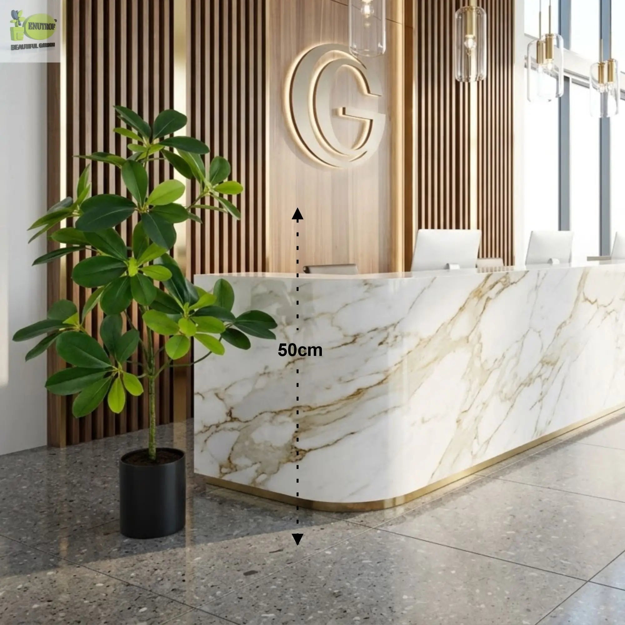 ENUTROF Artificial Schefflera Umbrella Plant – 50cm Small Fake Plant for Desk & Shelf Decor ENUTROF