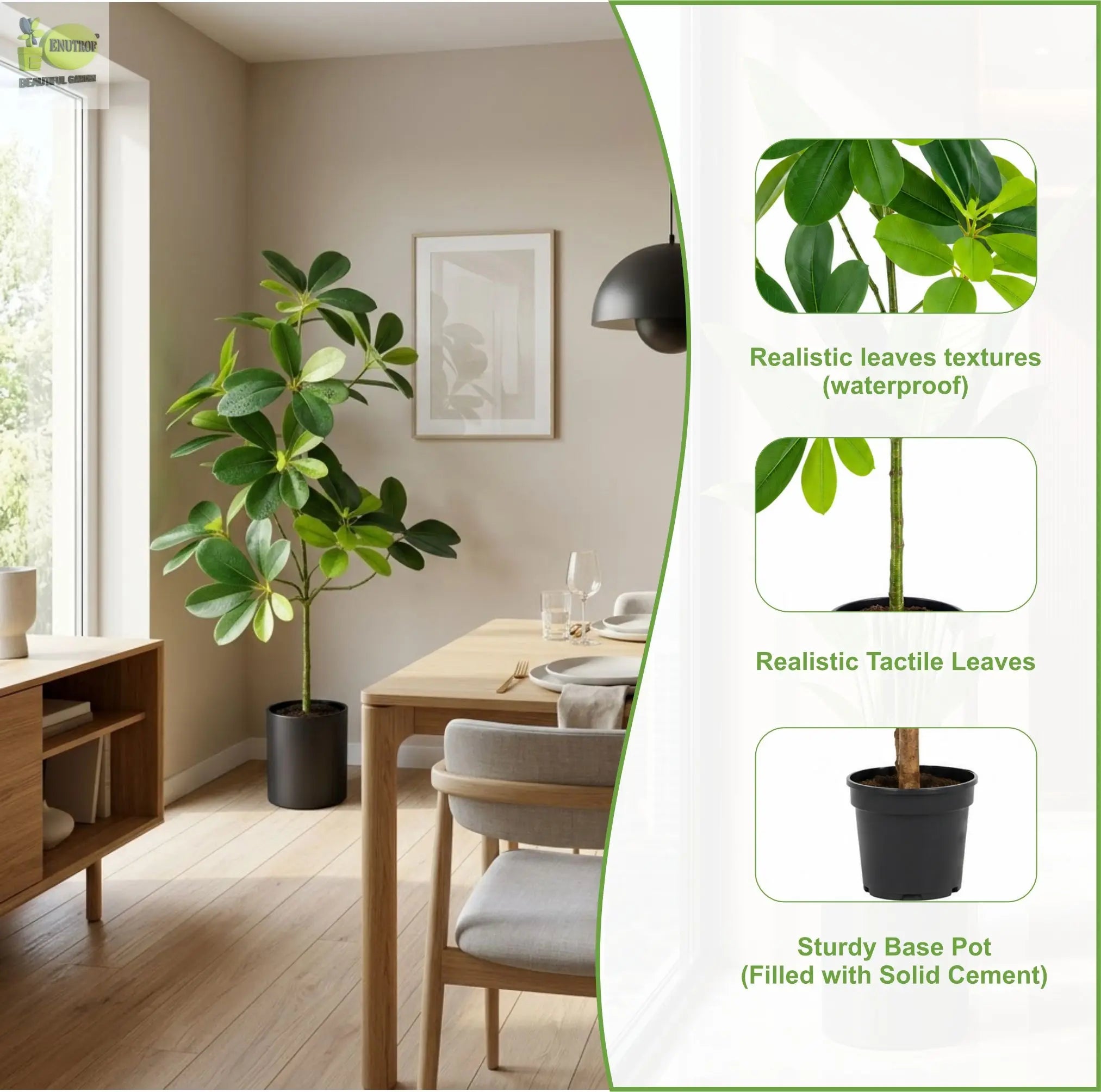 ENUTROF Artificial Schefflera Umbrella Plant – 50cm Small Fake Plant for Desk & Shelf Decor ENUTROF
