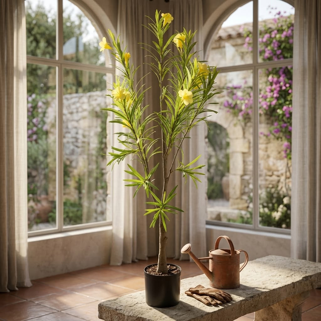 ENUTROF Artificial Yellow Flowering Oleander Tree – 120cm Fake Blooming Plant for Home Decor ENUTROF
