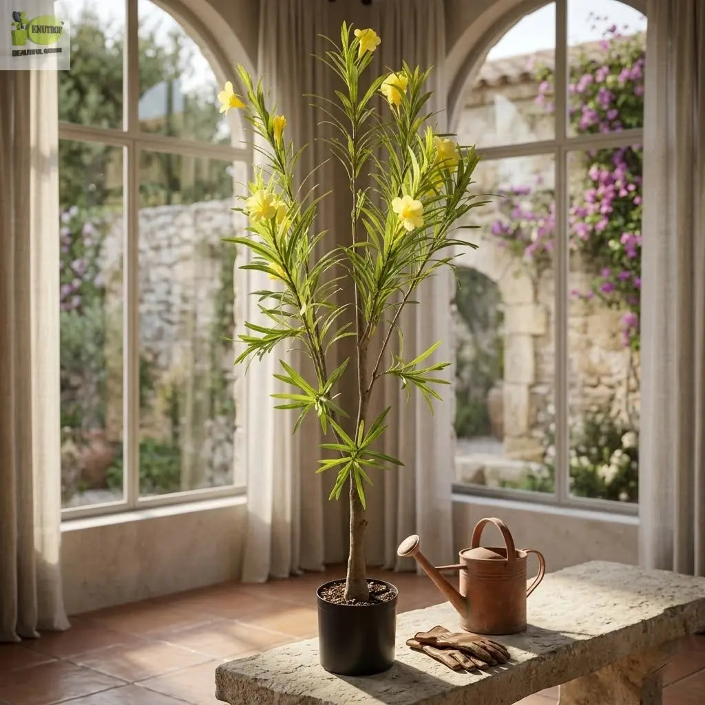 ENUTROF Artificial Yellow Flowering Oleander Tree – 120cm Fake Blooming Plant for Home Decor ENUTROF